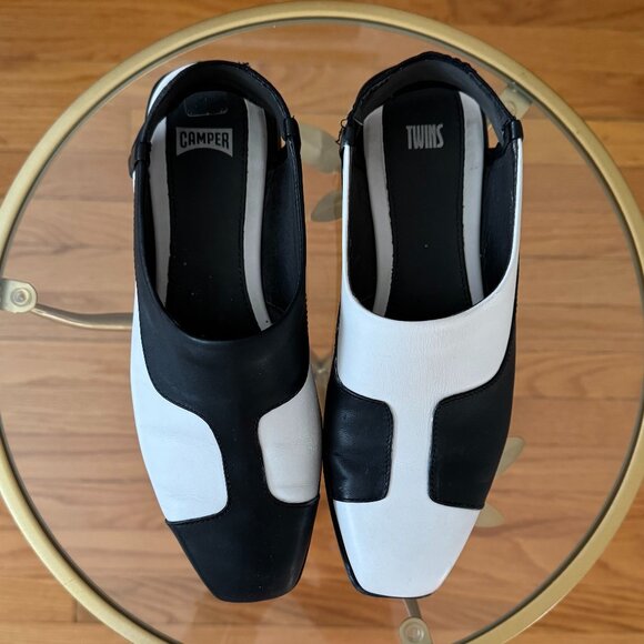 Fabulous Camper "Twins" Mirrored Two-Tone Black and White Slingbacks, size 38 - Picture 1 of 12